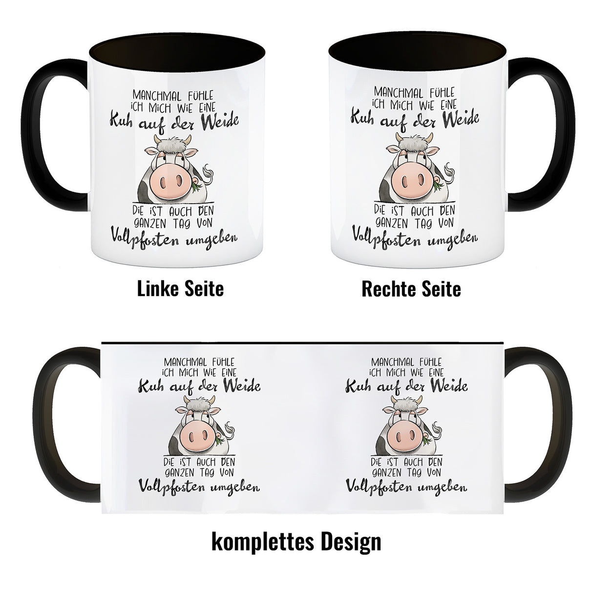 Kuh Kaffeebecher mit Spruch Von Vollpfosten umgeben wie eine Kuh
