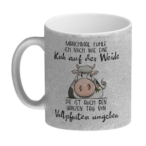 Kuh Kaffeebecher mit Spruch Von Vollpfosten umgeben wie eine Kuh