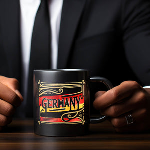 Deutschland Flagge mit Verzierung Tasse in Schwarz mit Spruch Germany