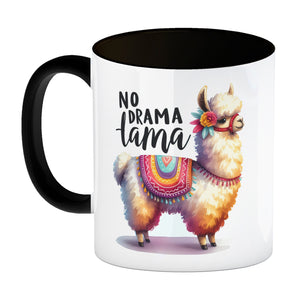 Alpaka mit bunter Satteldecke Kaffeebecher mit Spruch No Drama Lama