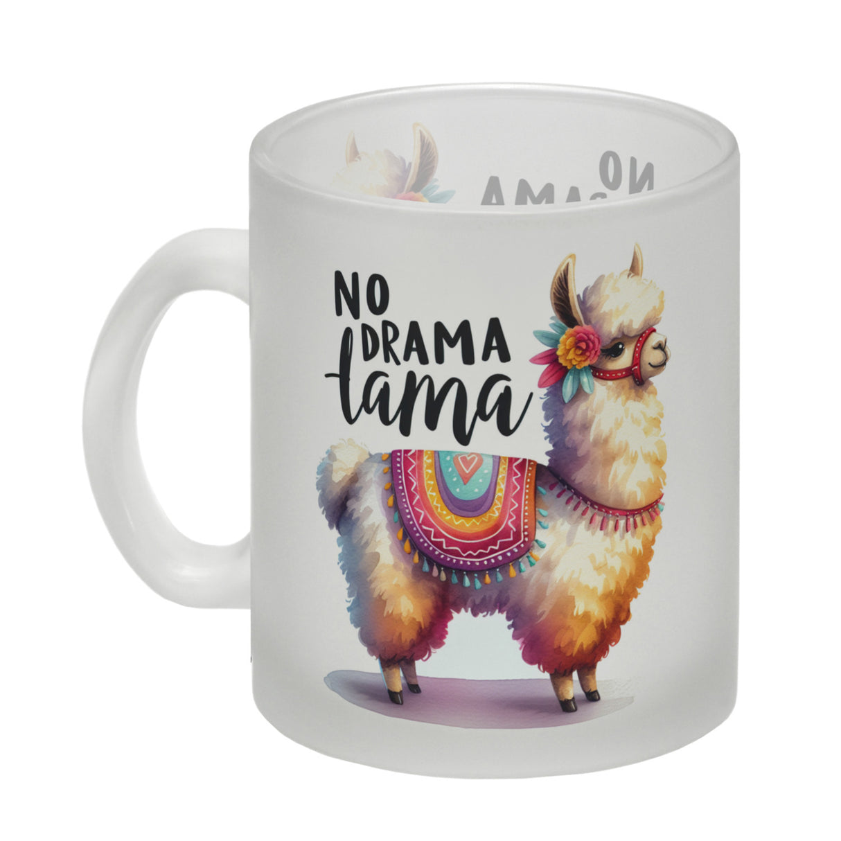 Alpaka mit bunter Satteldecke Kaffeebecher mit Spruch No Drama Lama