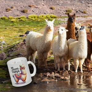 Alpaka mit bunter Satteldecke Kaffeebecher mit Spruch No Drama Lama