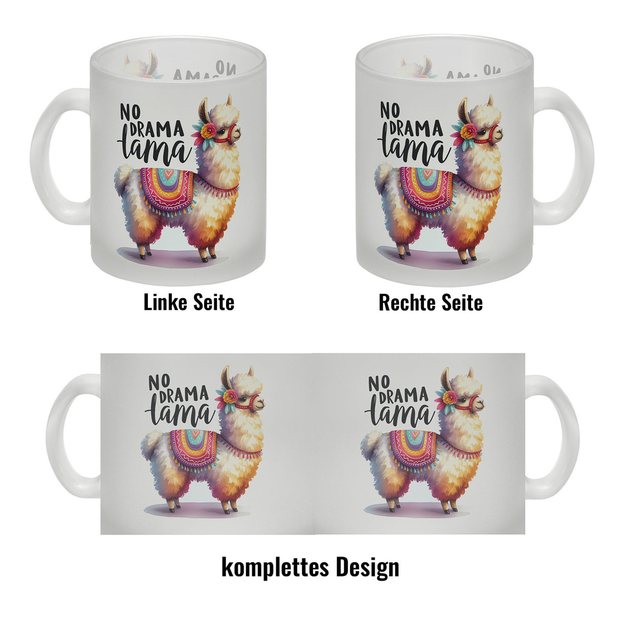 Alpaka mit bunter Satteldecke Kaffeebecher mit Spruch No Drama Lama