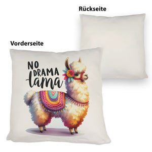 Alpaka mit bunter Satteldecke Kissen mit Spruch No Drama Lama