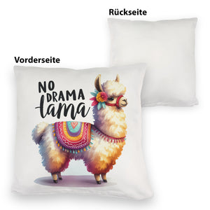 Alpaka mit bunter Satteldecke Kissen mit Spruch No Drama Lama