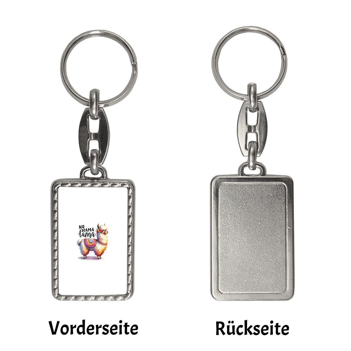 Alpaka mit bunter Satteldecke Schlüsselanhänger mit Spruch No Drama Lama