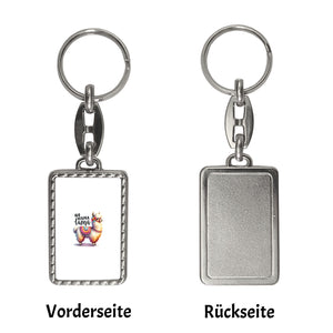 Alpaka mit bunter Satteldecke Schlüsselanhänger mit Spruch No Drama Lama