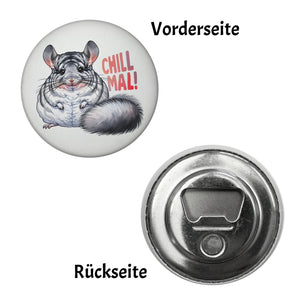 Pummeliges Chinchilla Magnet rund mit Spruch Chill mal