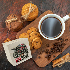 Rennmotorrad Spardose mit Spruch Bike Bank
