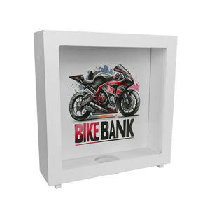 Rennmotorrad Spardose mit Spruch Bike Bank