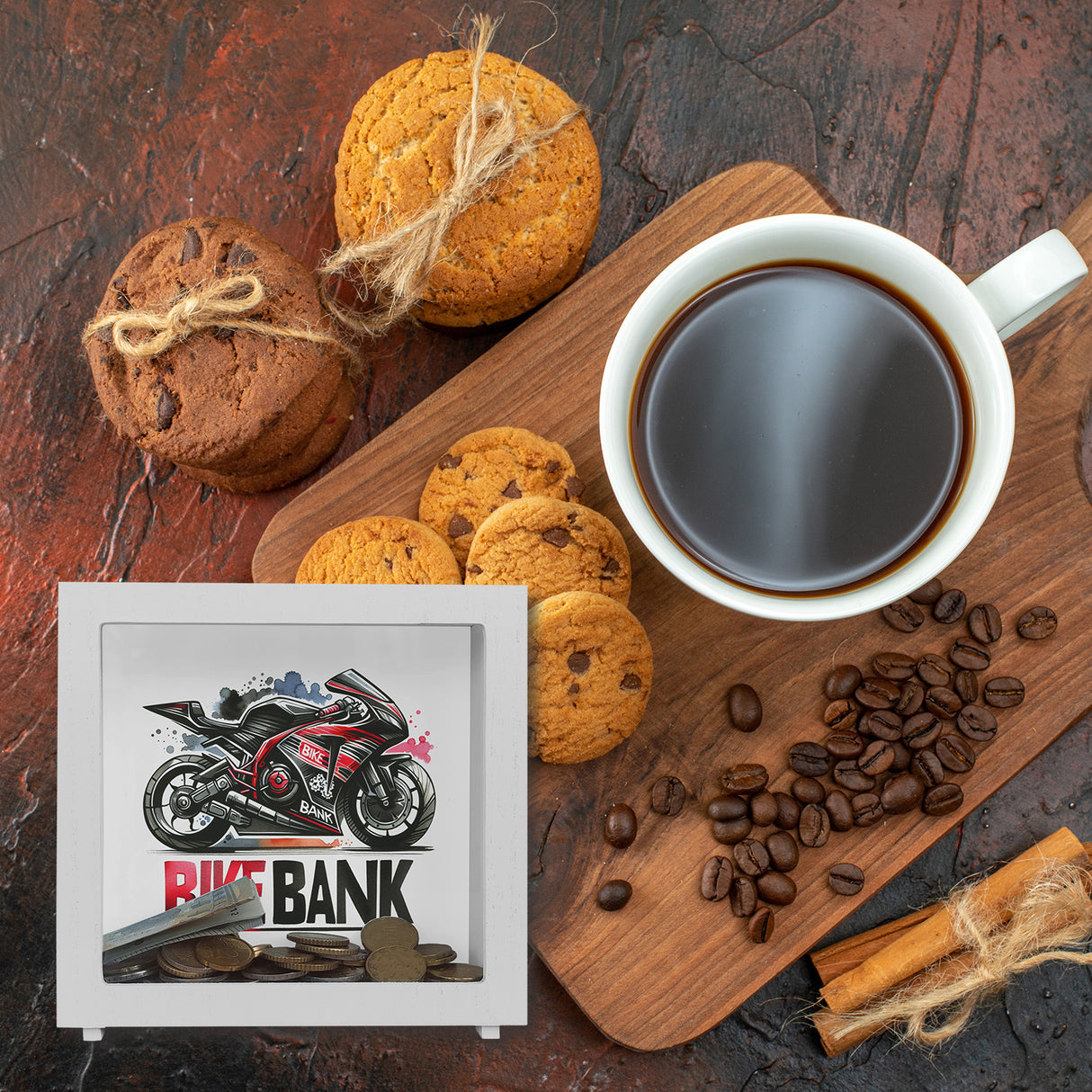 Rennmotorrad Spardose mit Spruch Bike Bank
