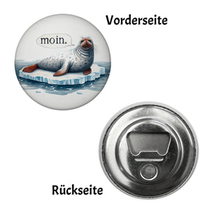 Robbe auf Eisscholle Magnet rund mit Spruch Moin