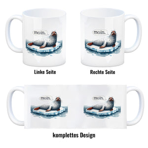 Robbe auf Eisscholle Kaffeebecher mit Spruch Moin