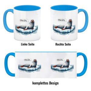 Robbe auf Eisscholle Kaffeebecher mit Spruch Moin