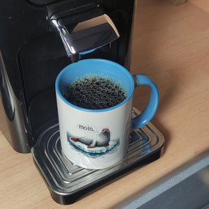Robbe auf Eisscholle Kaffeebecher mit Spruch Moin