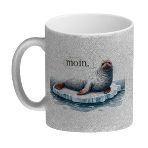 Robbe auf Eisscholle Kaffeebecher mit Spruch Moin