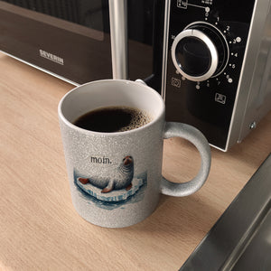 Robbe auf Eisscholle Kaffeebecher mit Spruch Moin