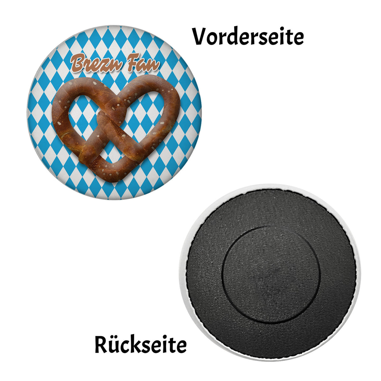 Brezelherz Bayernflagge Magnet rund mit Spruch Brezn Fan