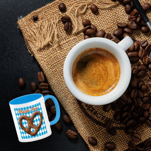 Brezelherz Bayernflagge Kaffeebecher mit Spruch Brezn Fan