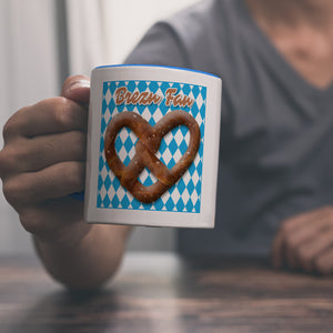 Brezelherz Bayernflagge Kaffeebecher mit Spruch Brezn Fan