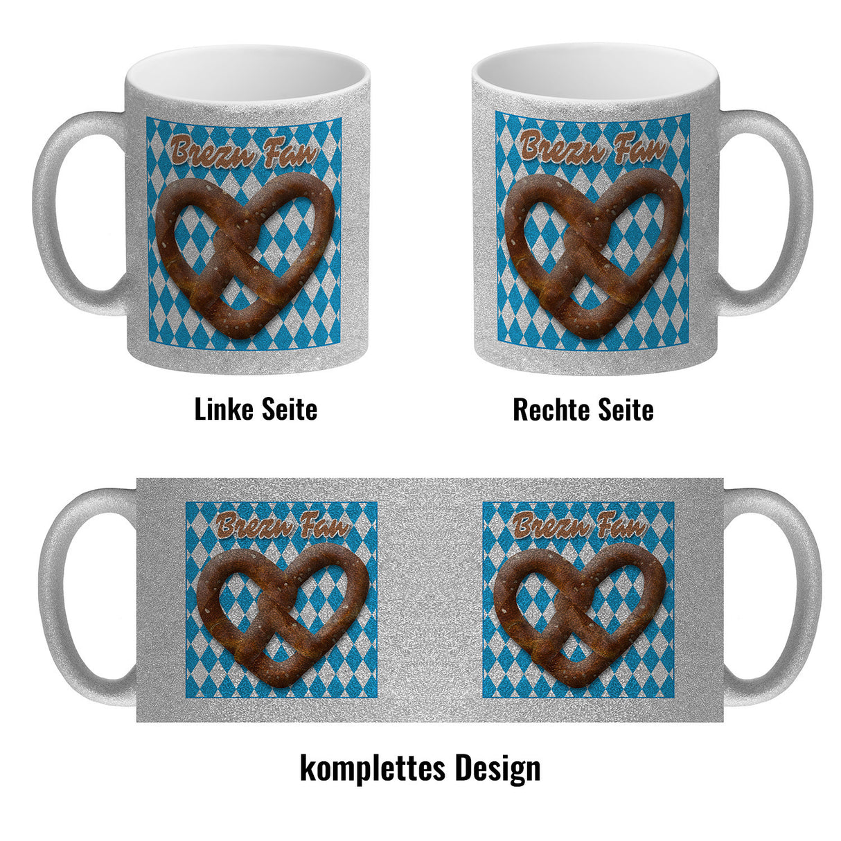 Brezelherz Bayernflagge Kaffeebecher mit Spruch Brezn Fan