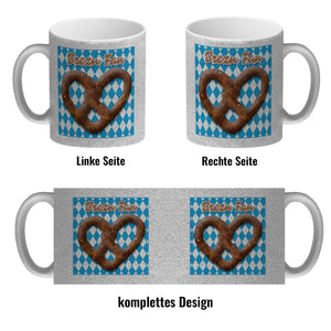 Brezelherz Bayernflagge Kaffeebecher mit Spruch Brezn Fan
