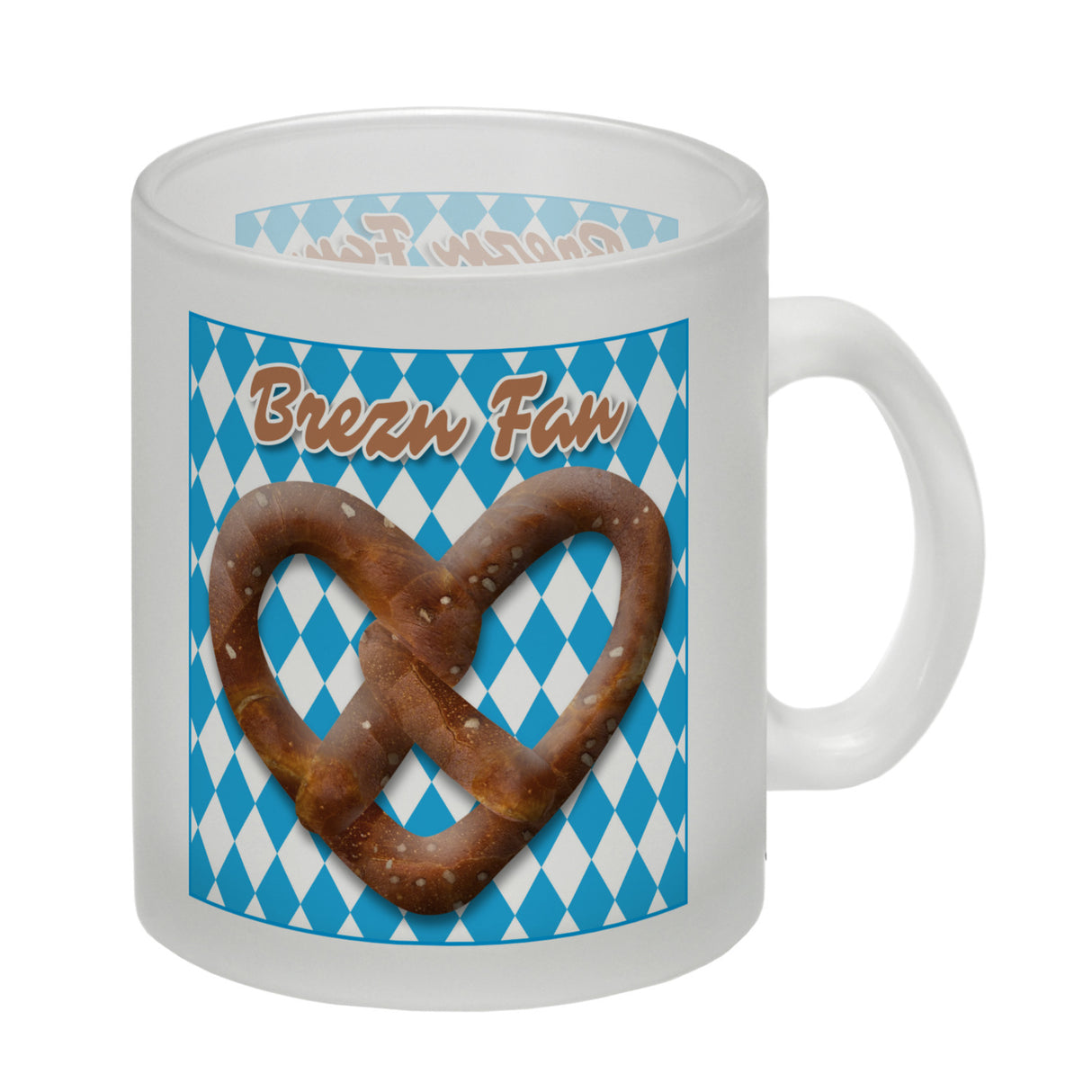 Brezelherz Bayernflagge Kaffeebecher mit Spruch Brezn Fan