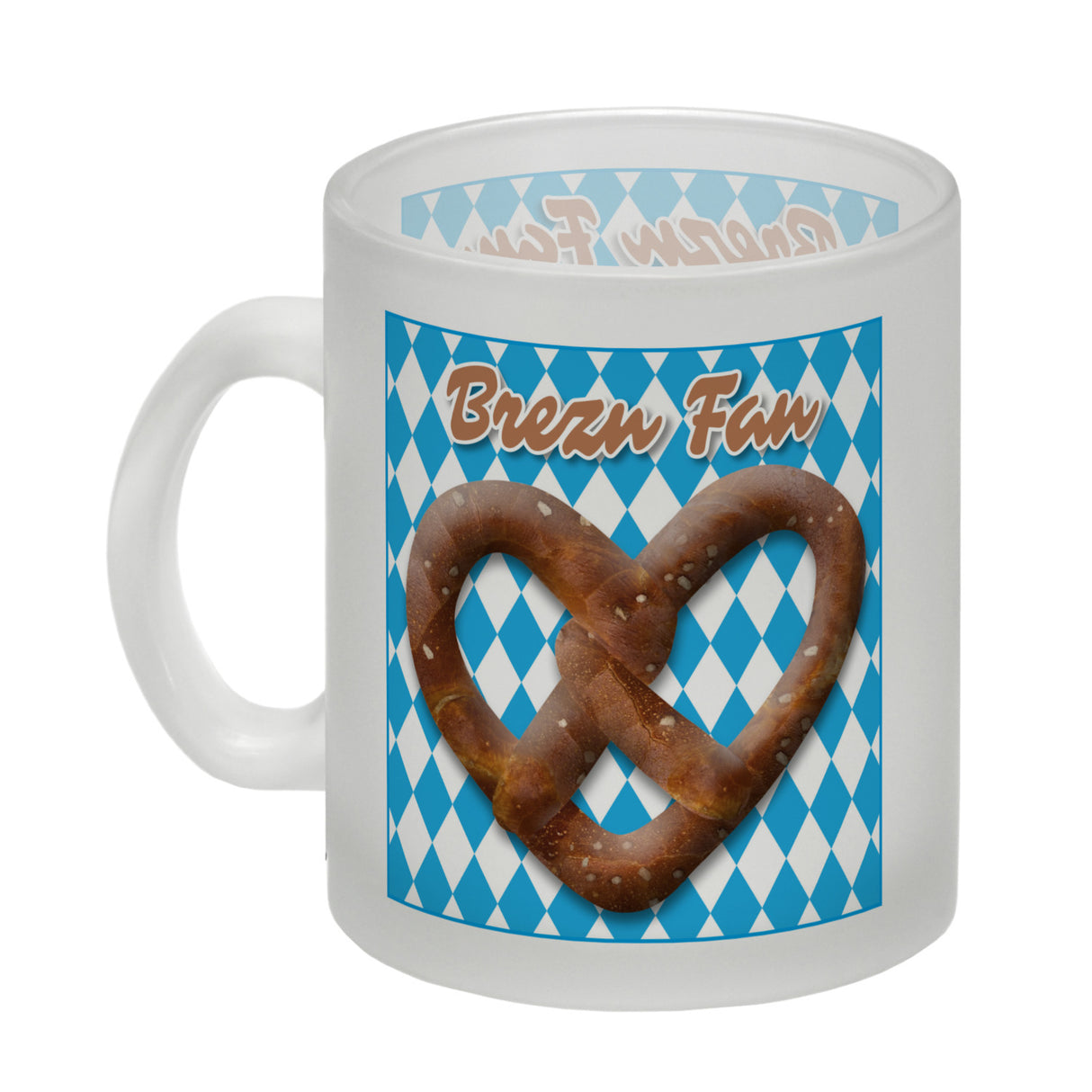 Brezelherz Bayernflagge Kaffeebecher mit Spruch Brezn Fan