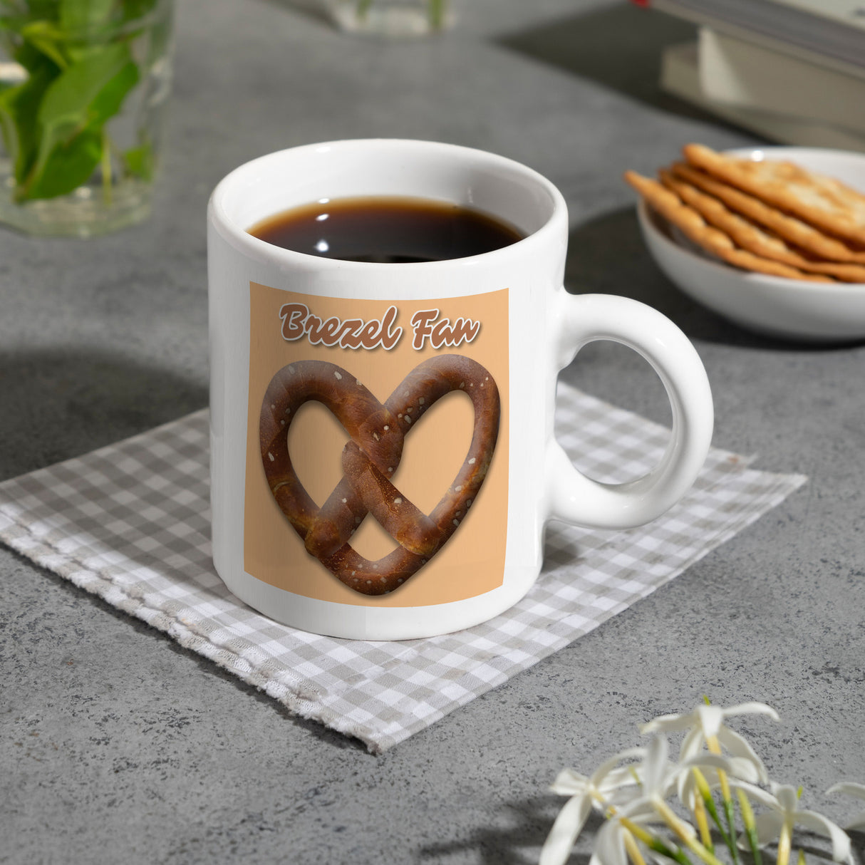 Brezelherz Kaffeebecher mit Spruch Brezel Fan