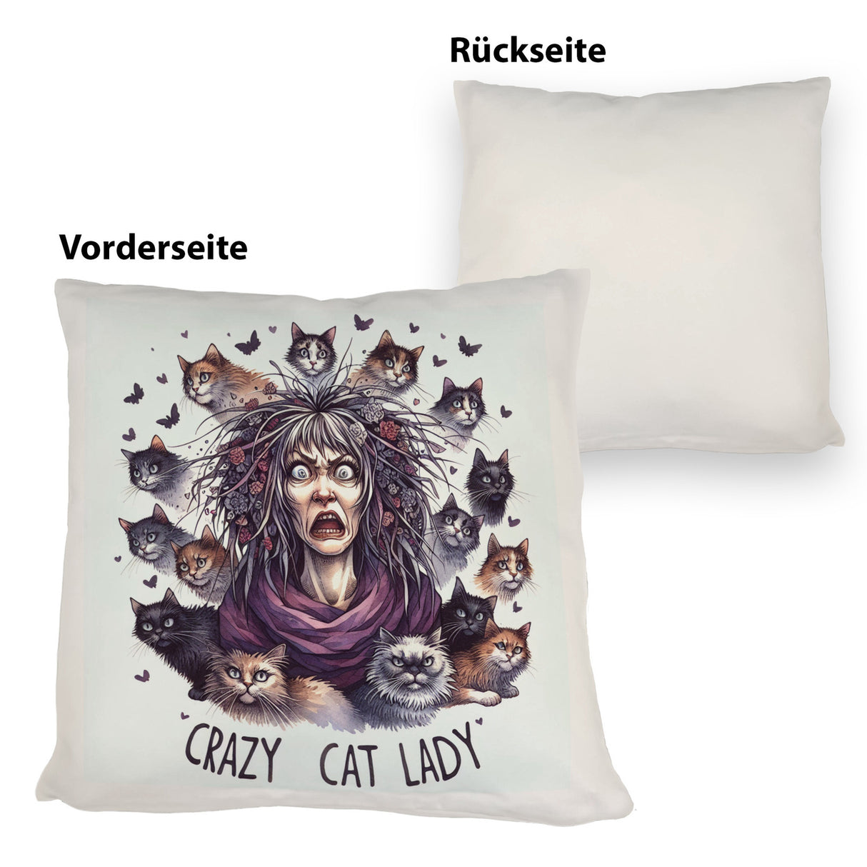 Katzenfrau Kissen mit Spruch Crazy Cat Lady