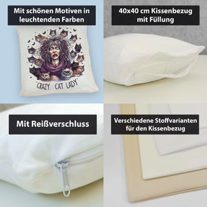 Katzenfrau Kissen mit Spruch Crazy Cat Lady