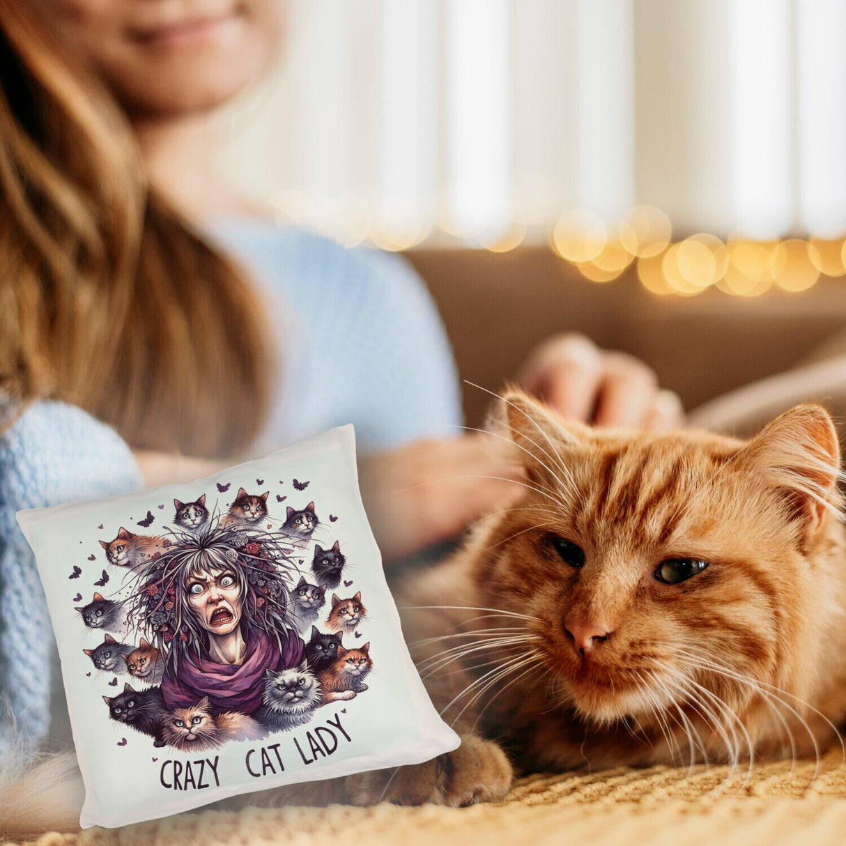 Katzenfrau Kissen mit Spruch Crazy Cat Lady
