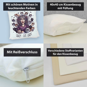 Katzenfrau Kissen mit Spruch Crazy Cat Lady