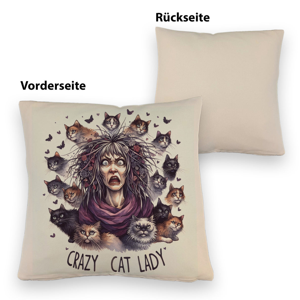 Katzenfrau Kissen mit Spruch Crazy Cat Lady
