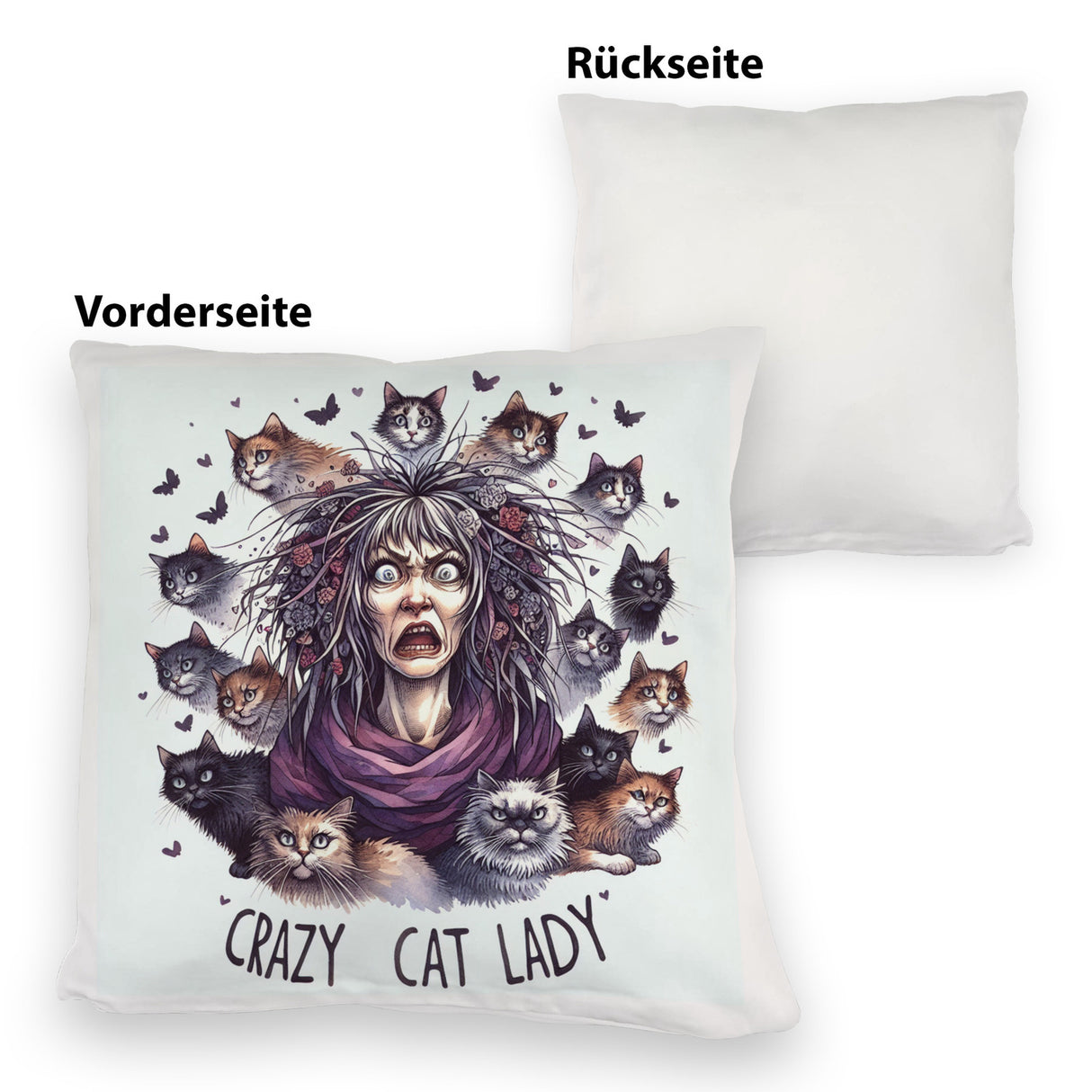 Katzenfrau Kissen mit Spruch Crazy Cat Lady