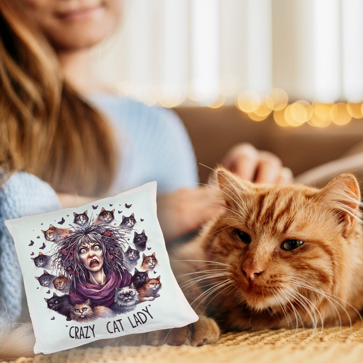 Katzenfrau Kissen mit Spruch Crazy Cat Lady