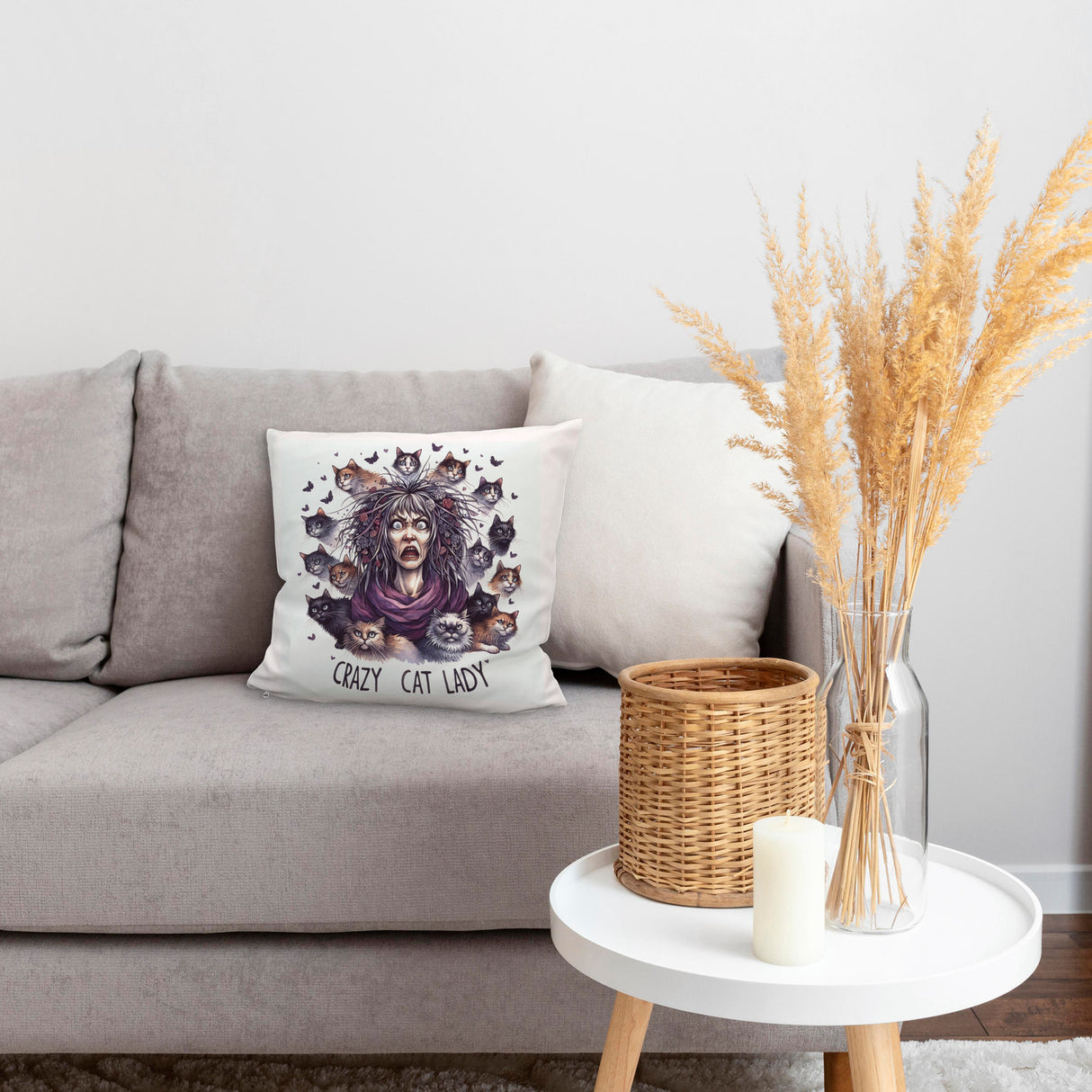 Katzenfrau Kissen mit Spruch Crazy Cat Lady