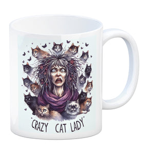 Katzenfrau Kaffeebecher mit Spruch Crazy Cat Lady