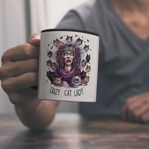 Katzenfrau Kaffeebecher mit Spruch Crazy Cat Lady