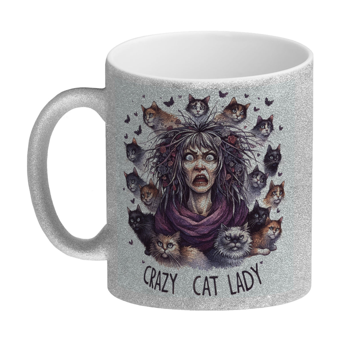 Katzenfrau Kaffeebecher mit Spruch Crazy Cat Lady