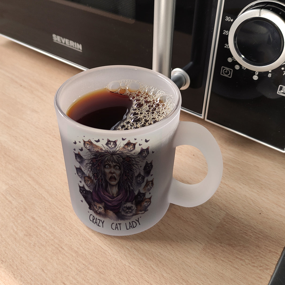 Katzenfrau Kaffeebecher mit Spruch Crazy Cat Lady