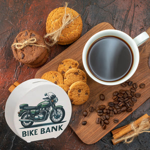 Retro Touring Motorrad Spardose mit Spruch Bike Bank