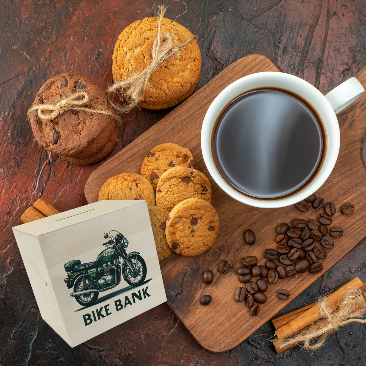 Retro Touring Motorrad Spardose mit Spruch Bike Bank