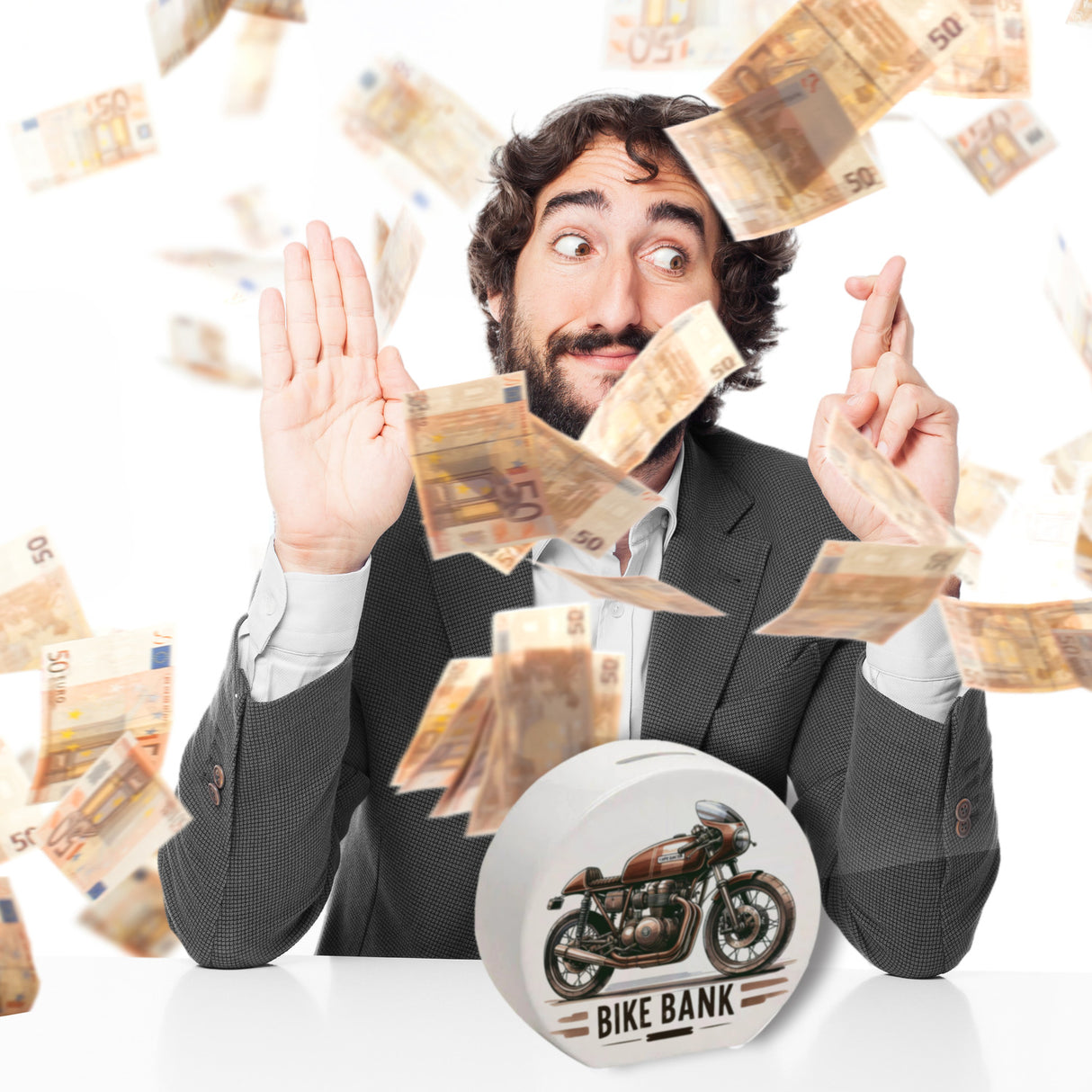 Cafe Racer Motorrad Spardose mit Spruch Bike Bank