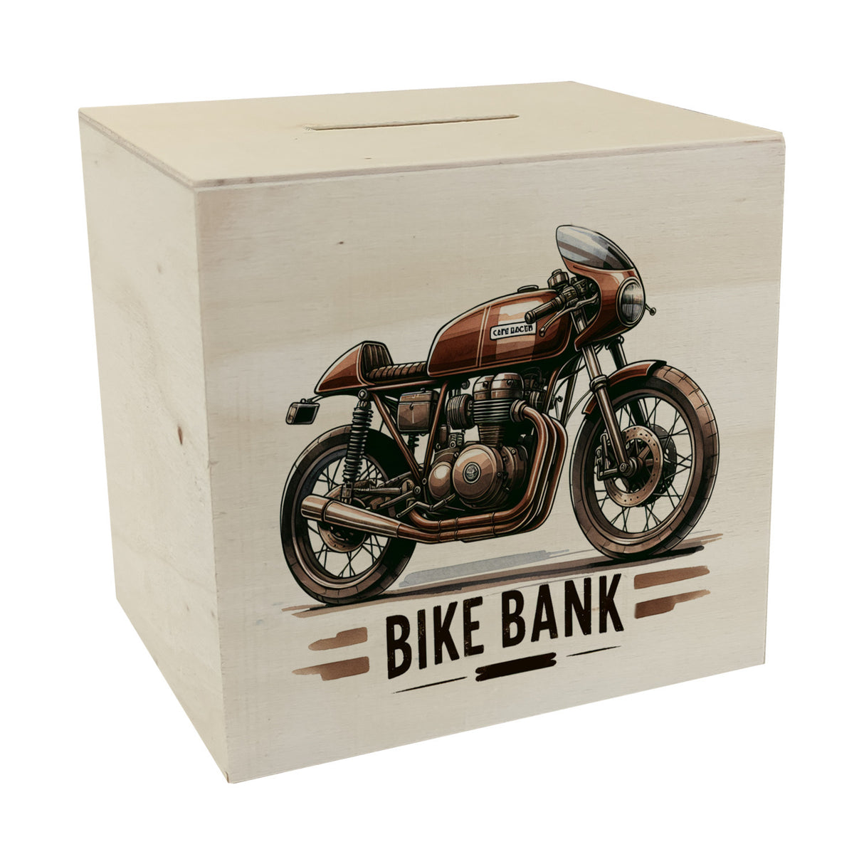 Cafe Racer Motorrad Spardose mit Spruch Bike Bank