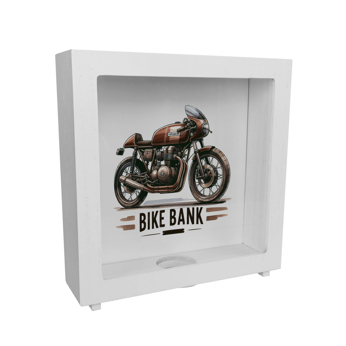 Cafe Racer Motorrad Spardose mit Spruch Bike Bank