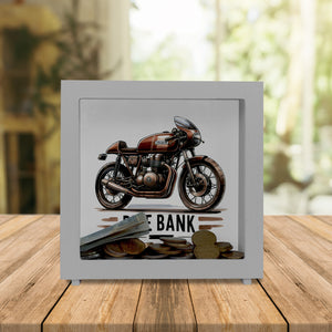Cafe Racer Motorrad Spardose mit Spruch Bike Bank