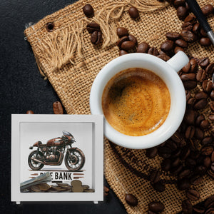 Cafe Racer Motorrad Spardose mit Spruch Bike Bank