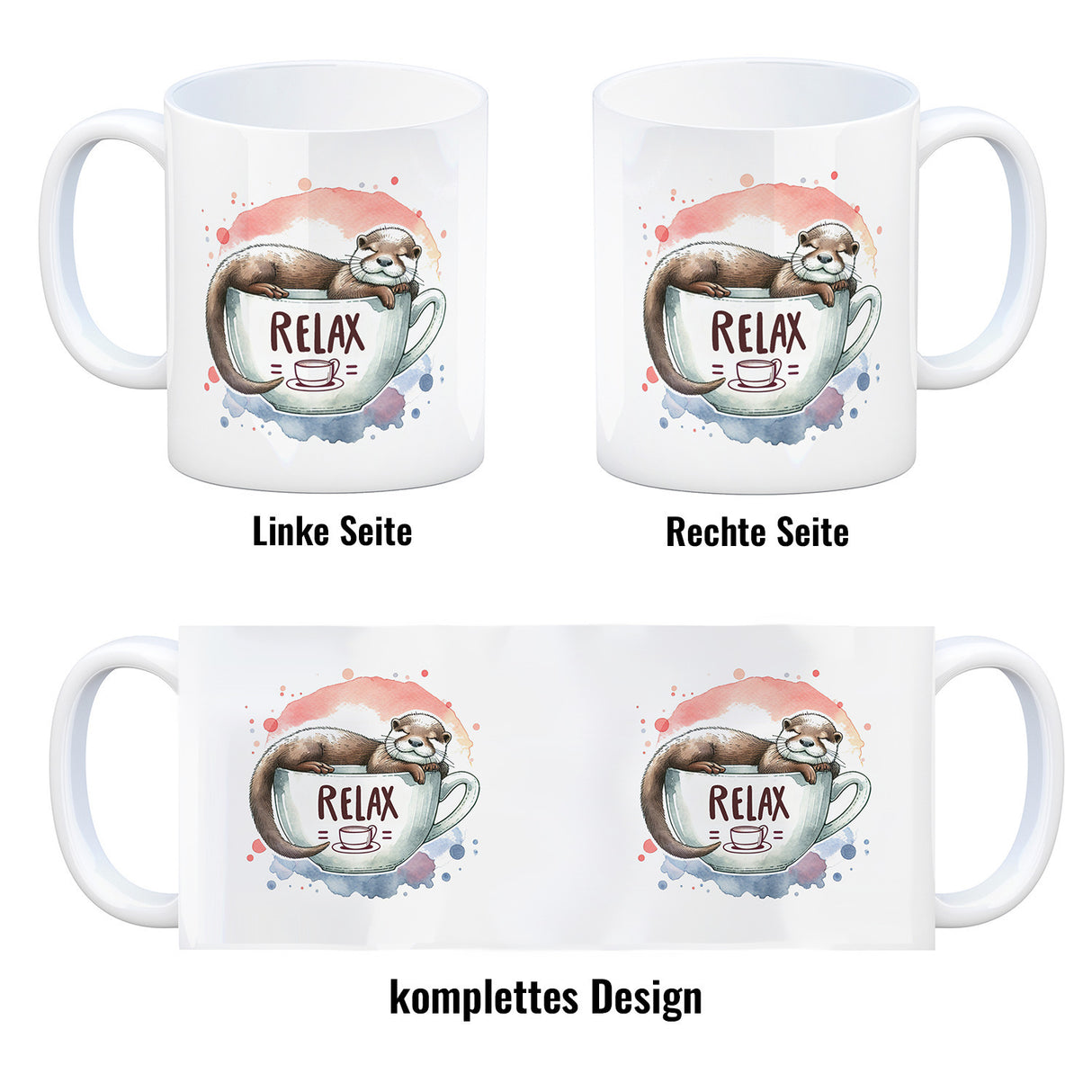 Schlafender Otter Kaffeebecher mit Spruch Relax Tasse
