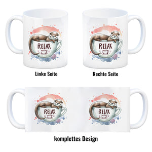 Schlafender Otter Kaffeebecher mit Spruch Relax Tasse